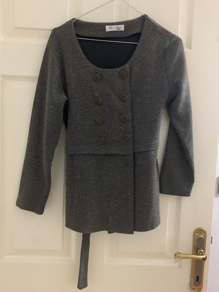 Düğmeli Gri Midi Hırka - Görsel 2