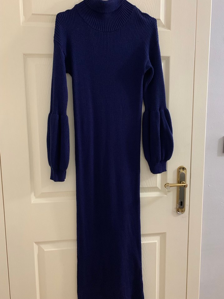 Lacivert Uzun Kollu Triko Elbise - Görsel 3