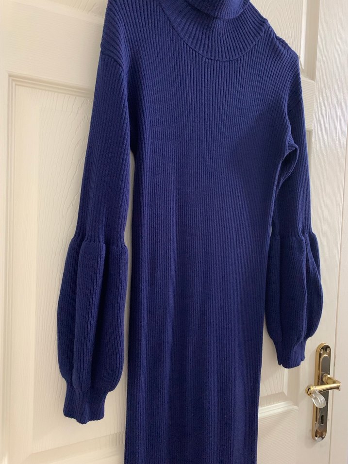Lacivert Uzun Kollu Triko Elbise - Görsel 2