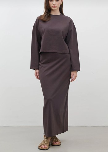 Pamuklu kalem etek acı kahve takım - Görsel 2