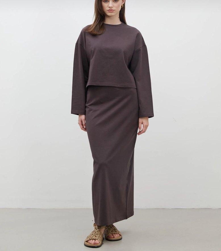 Pamuklu kalem etek acı kahve takım - Görsel 2