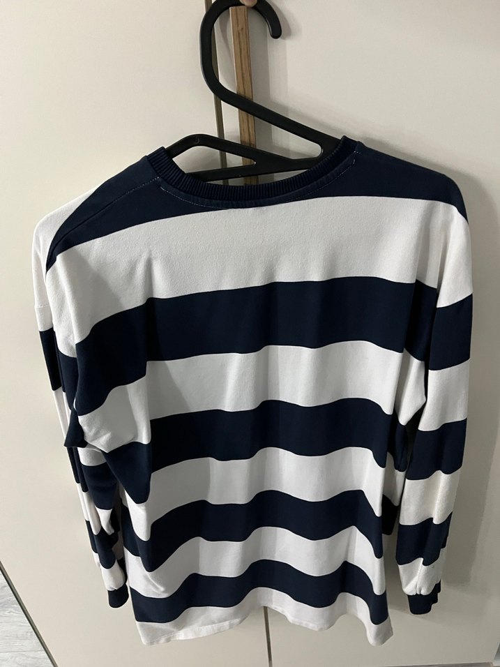 Çizgili Uzun Kollu Pamuklu Tişört - Görsel 3