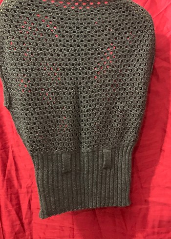 Gri Örgü Yüksek Yaka Kolsuz Kazak süeter - Görsel 2