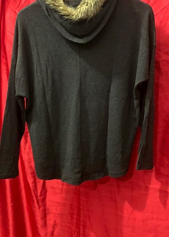 Gri Uzun Kollu Peluş Detaylı Sweatshirt - Görsel 2