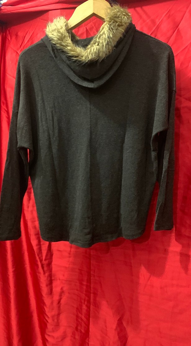 Gri Uzun Kollu Peluş Detaylı Sweatshirt - Görsel 2