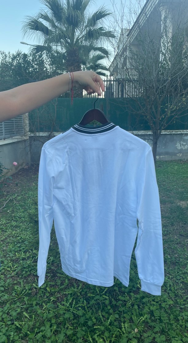 Uzun Kollu Beyaz Pamuklu Polo Tişört - Görsel 2