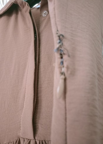 Bej Kadın Uzun Keten Elbise - Görsel 3