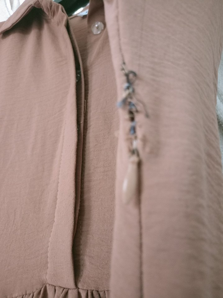 Bej Kadın Uzun Keten Elbise - Görsel 3