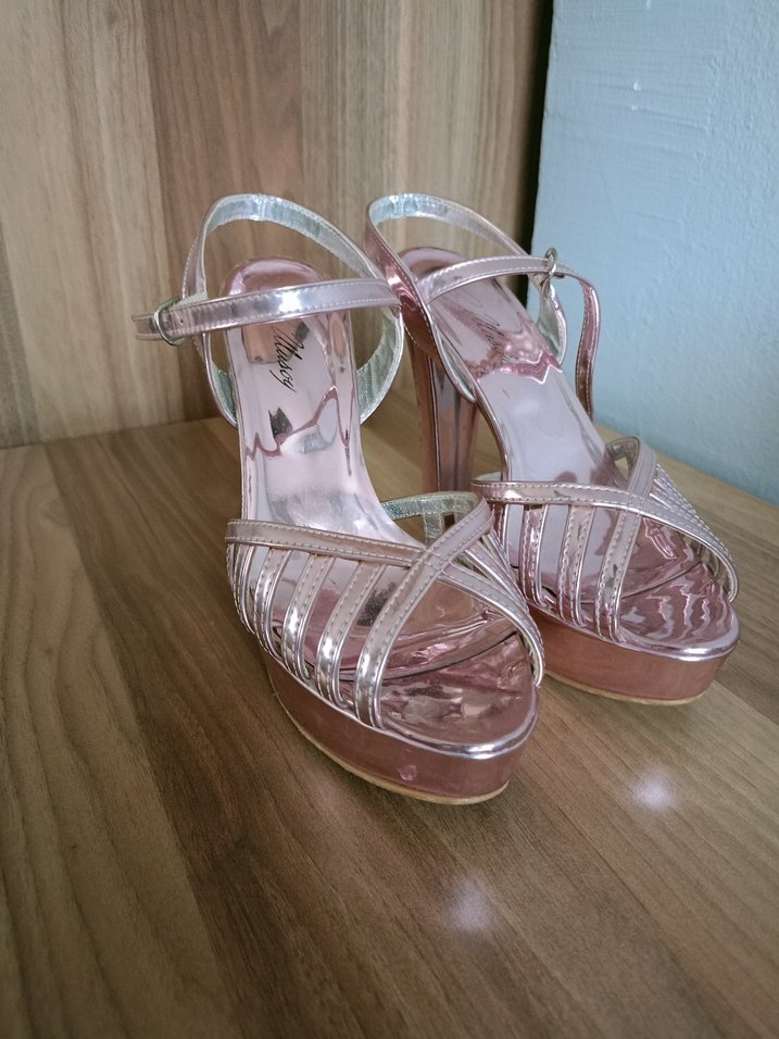 Pembe Parlak Yılan Desenli Platform Topuklu Kadın Ayakkabı - Görsel 2