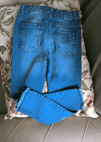 Nakışlı Mavi kız çocuk Kot Pantolon (7-8 yaş) - Görsel 3