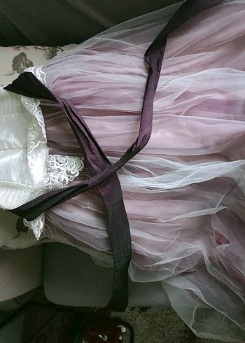 Straplez Vintage Gelinlik Beyaz ve Gri - Görsel 3