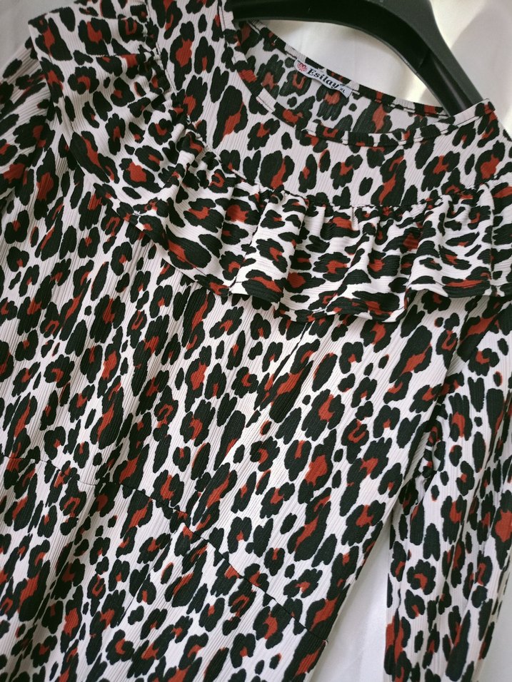 Leopar Desenli Uzun Kollu Uzun Elbise - Görsel 3