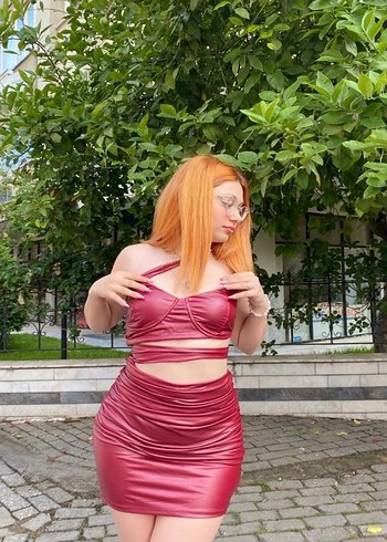 Bordo Deri Drapeli Mini Elbise - Görsel 4