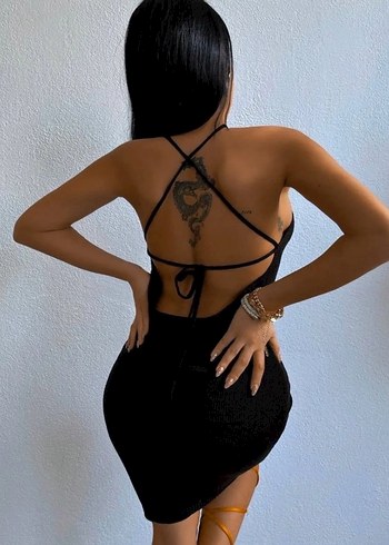 Siyah Örgü Mini Elbise - Görsel 3