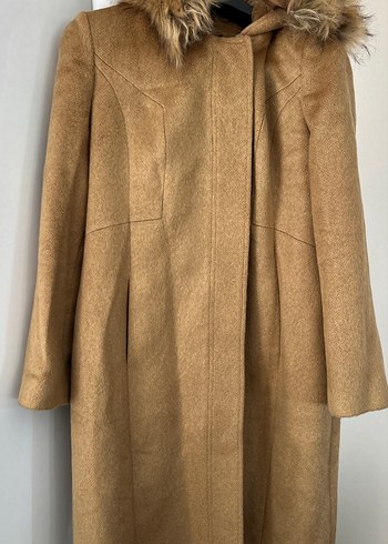 Kürk detaylı çıkarılabilir kapşon kaşe kaban - Görsel 2