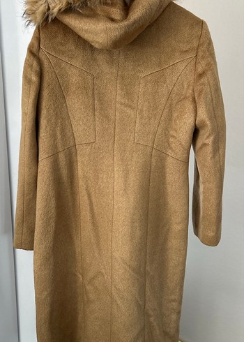 Kürk detaylı çıkarılabilir kapşon kaşe kaban - Görsel 3