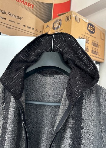 Gri Kapüşonlu Uzun Kadın Kaban - Görsel 3