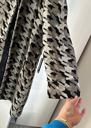 Gri şık Desenli Midi Kadın Kaban - Görsel 5