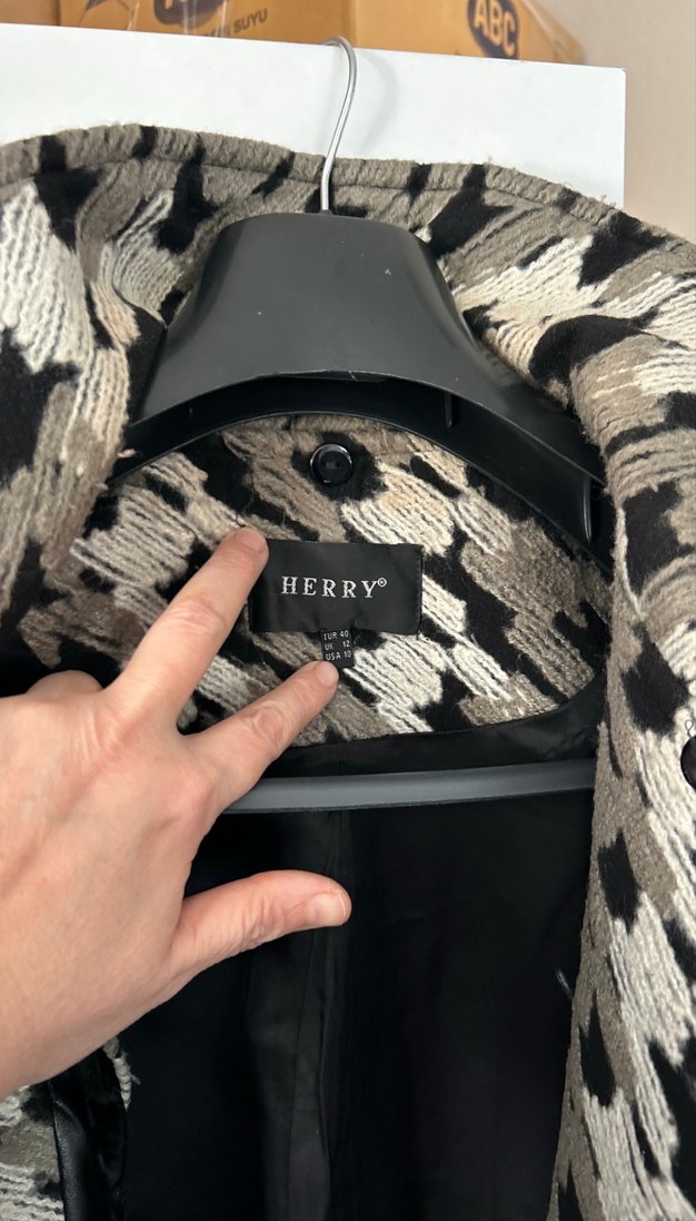 Gri şık Desenli Midi Kadın Kaban - Görsel 4