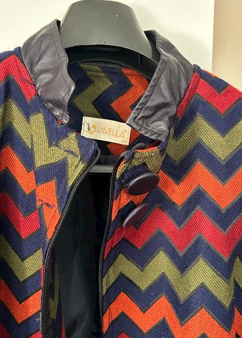 Kadın Çok Renkli Uzun Düğmeli  fermuarlı Bohem Kaban - Görsel 2