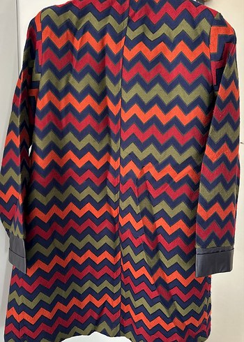 Kadın Çok Renkli Uzun Düğmeli  fermuarlı Bohem Kaban - Görsel 5