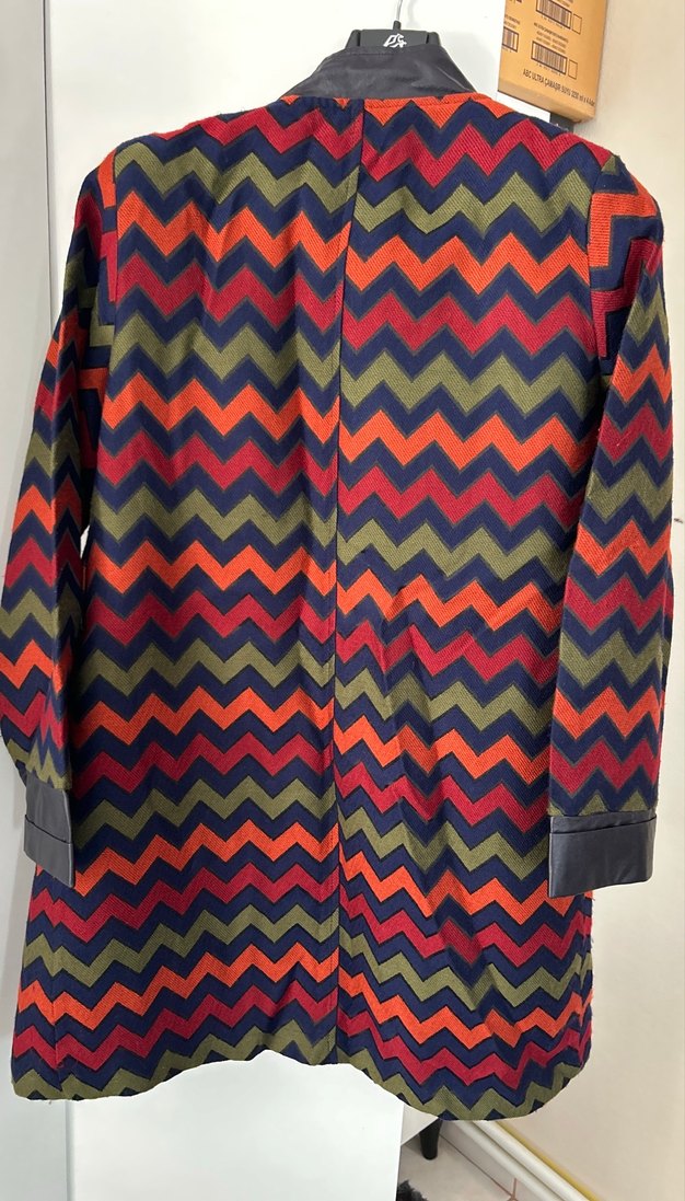 Kadın Çok Renkli Uzun Düğmeli  fermuarlı Bohem Kaban - Görsel 5