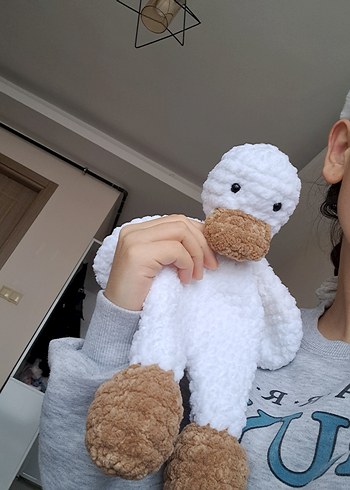 Beyaz ve kahverengi peluş ördek oyuncak - Görsel 2