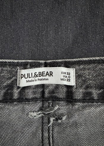 Pull&Bear Gri Yırtık Mini Kot Şort - Görsel 4