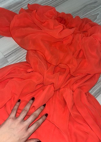 Turuncu Uzun Kollu Volanlı Bohem Elbise - Görsel 2