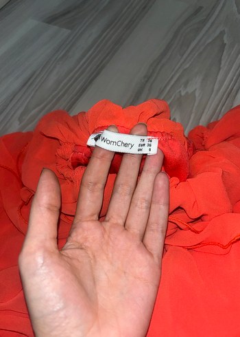 Turuncu Uzun Kollu Volanlı Bohem Elbise - Görsel 4