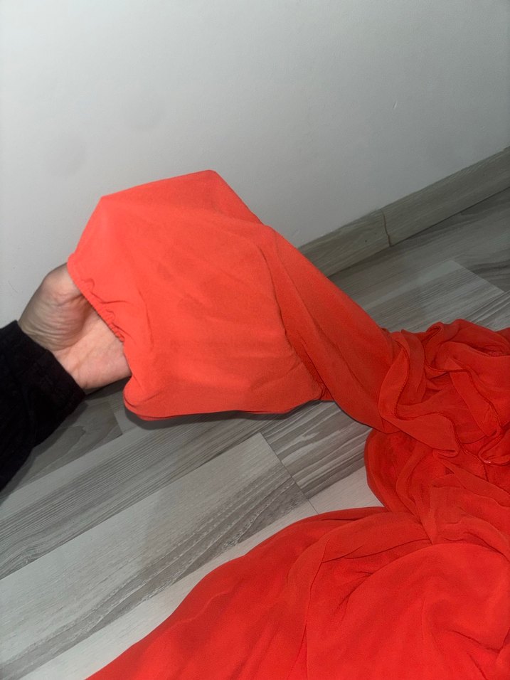 Turuncu Uzun Kollu Volanlı Bohem Elbise - Görsel 5