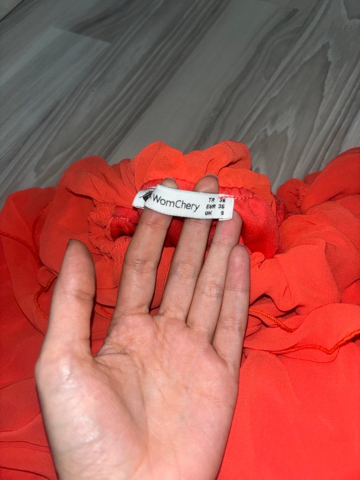 Turuncu Uzun Kollu Volanlı Bohem Elbise - Görsel 4