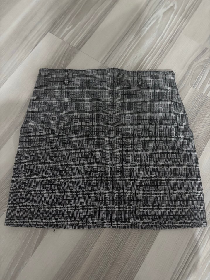 Gri Kareli Midi Kadın Mini Etek - Görsel 2