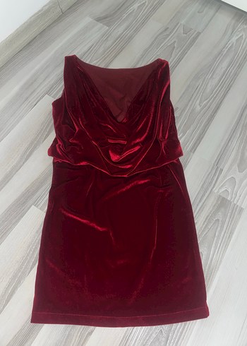 Bordo Drapeli V Yaka Midi Elbise - Görsel 2