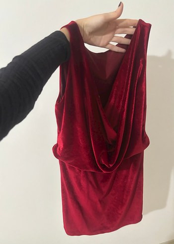 Bordo Drapeli V Yaka Midi Elbise - Görsel 6