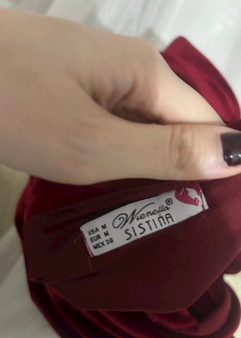 Bordo Drapeli V Yaka Midi Elbise - Görsel 5