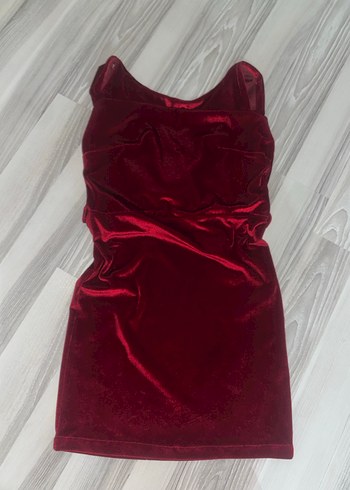 Bordo Drapeli V Yaka Midi Elbise - Görsel 3