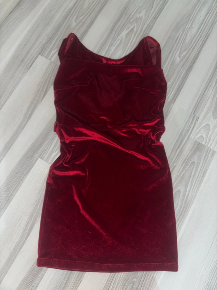 Bordo Drapeli V Yaka Midi Elbise - Görsel 3