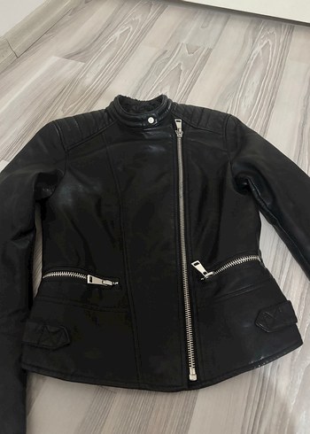 Siyah Kadın Deri Biker Ceket - Görsel 2