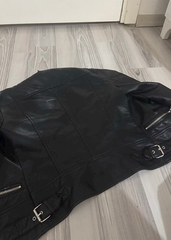 Siyah Kadın Deri Biker Ceket - Görsel 7