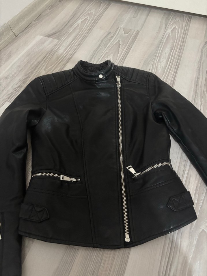 Siyah Kadın Deri Biker Ceket - Görsel 2