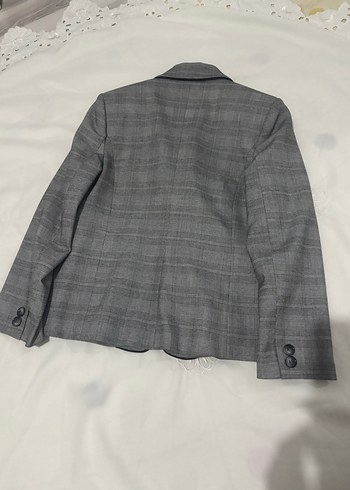 Kadın Gri Ekose Düğmeli Blazer Ceket - Görsel 4