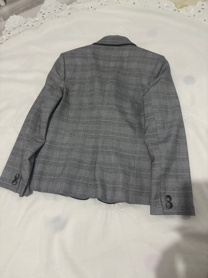 Kadın Gri Ekose Düğmeli Blazer Ceket - Görsel 4