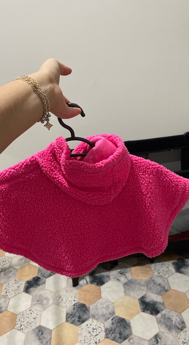 Kapüşonlu Pembe Kız Çocuk Panço - Görsel 2