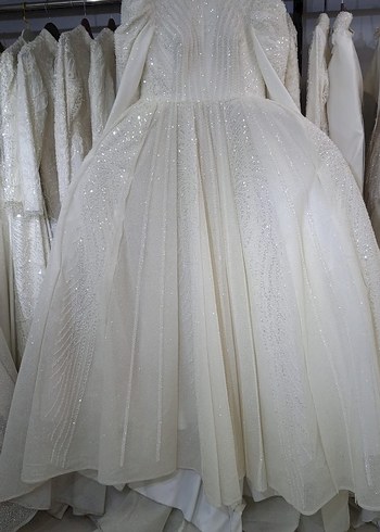 Uzun Beyaz Tesettür Abiye Elbise Gelinlik - Görsel 4