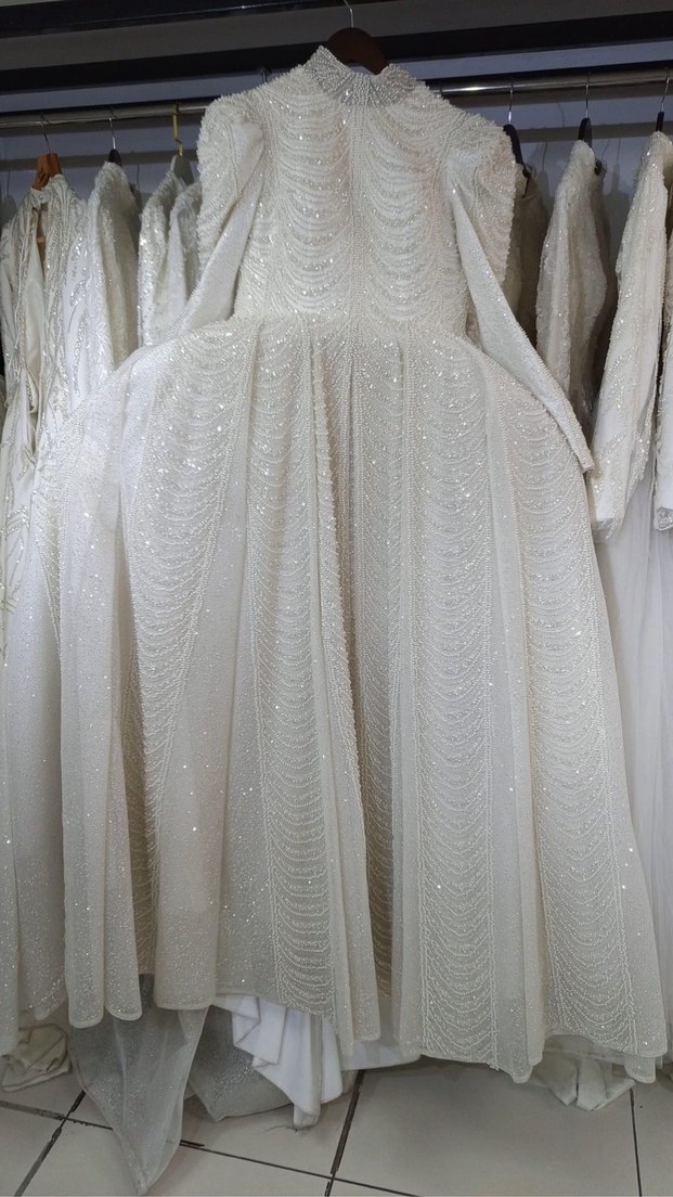 Uzun Kollu Beyaz Tesettür Gelinlik - Görsel 2