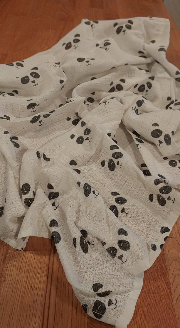 Beyaz Siyah Panda Baskılı Keten Çocuk Müslin Örtü - Görsel 2