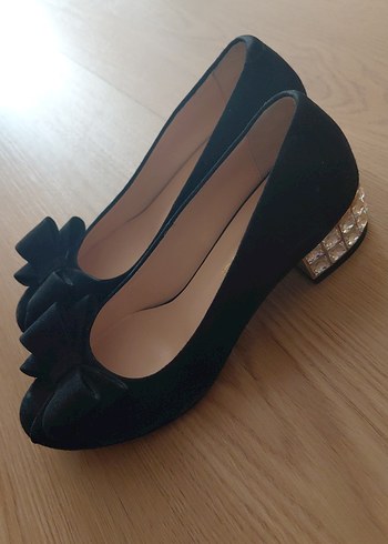 Siyah Fiyonklu Kadın  Topuklu Abiye Ayakkabı - Görsel 2