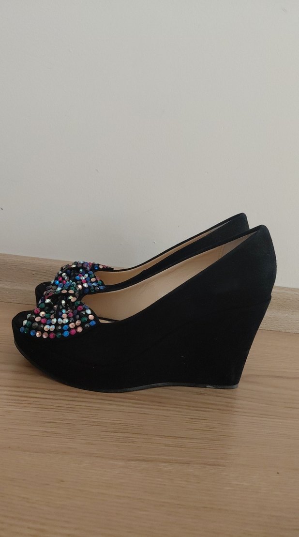 Çok Renkli Pullu Dolgu Topuklu Kadın Abiye Ayakkabı - Görsel 2