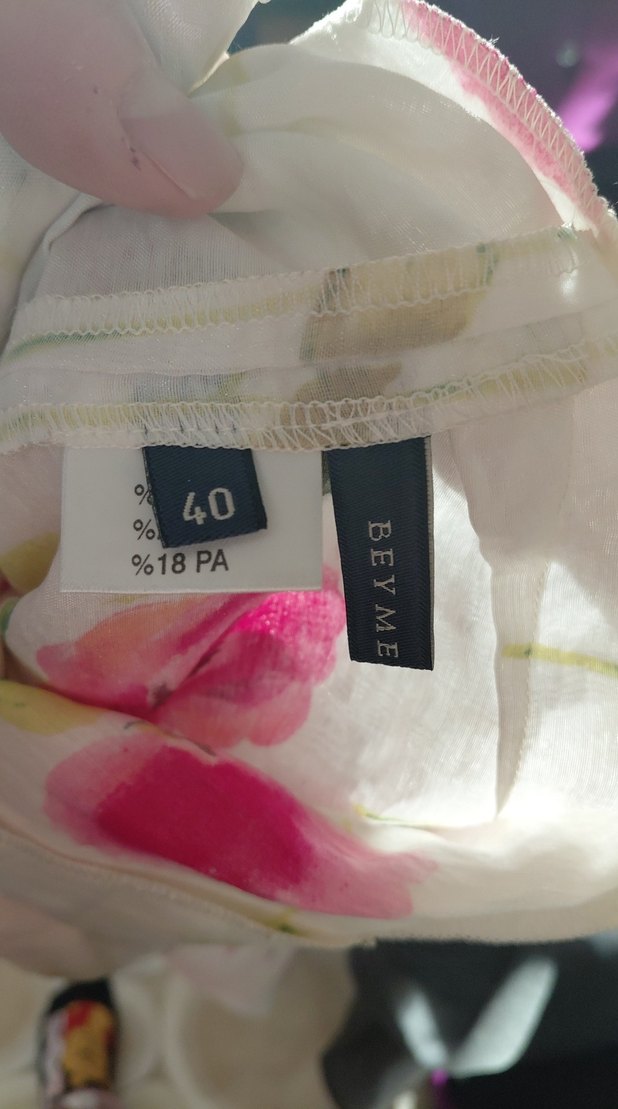 Pembe Çiçekli Uzun Keten Elbise - Görsel 2